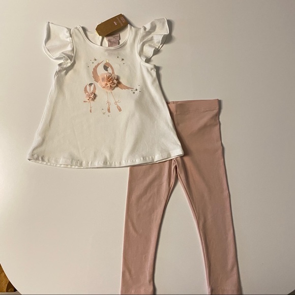 NWT 2-piece SZ 24M white/pink top and leggings - Picture 1 of 5